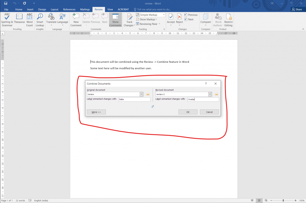 How To Combine And Merge Two Word Documents - Select Documents