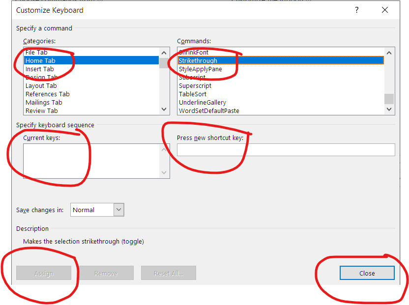 ms word strikethrough shortcut mac